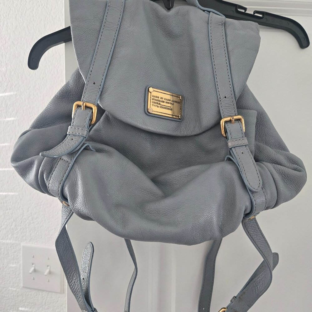 Marc by Marc Jacobs Light Gray Leather Backpack with Gold Hardware